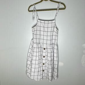 ASOS Black and White Window Pane Plaid Button Detail Tie Shoulder Dress Sz 2